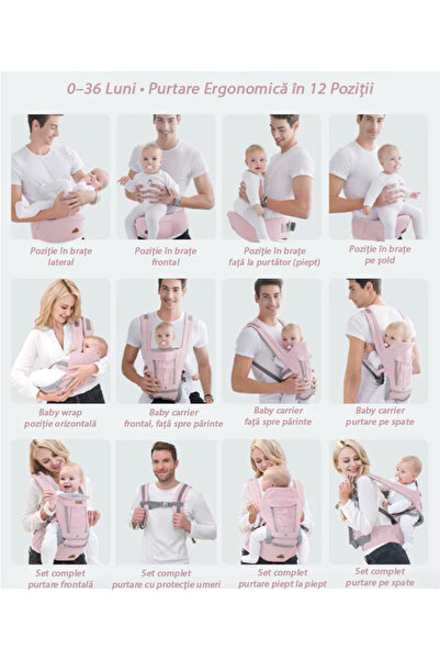 AVYRA Ergonomic Baby Carrier, 12 Carrying Positions, Up to 20 kg Pink