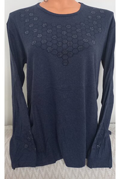 Anne Er Clothing Winter Cotton Combed Cotton Blouse Long Sleeve Stone Navy