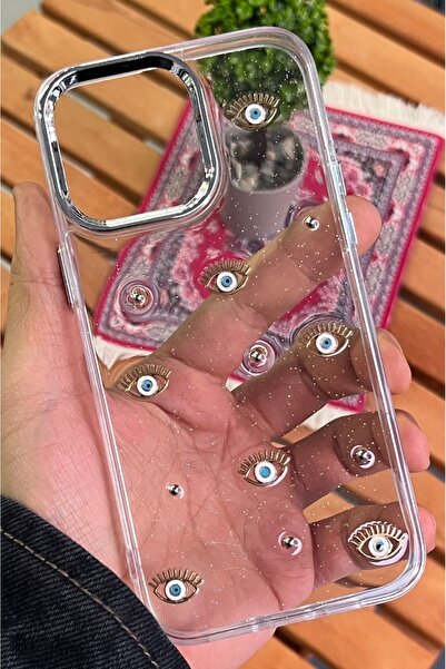 EDELFU آيفون 16 برو ماكس - غطاء شفاف بنمط عيون لامع مع حماية للكاميرا وغلاف براق