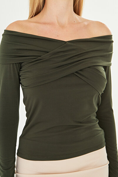 let s shine Cross Neck Sandy Long Sleeve Blouse - 737