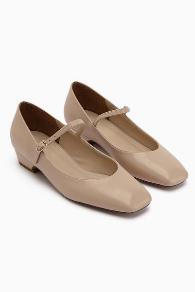 Limoya Yuphin Beige Short Heeled Belted Women's Heeled Shoes