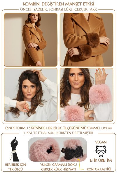 Mağazam Online Plush Faux Fur Oversleeve Fluffy Cuff Wristband - Vegan Toscana Pink