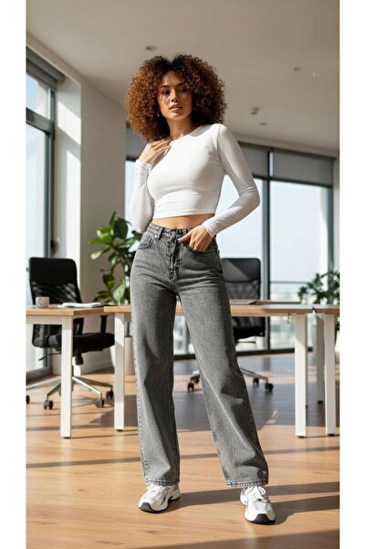 geenz manifacture Γυναικείο τζιν ψηλόμεσο ελαστικό ύφασμα τζιν φαρδύ παντελόνι Palazzo