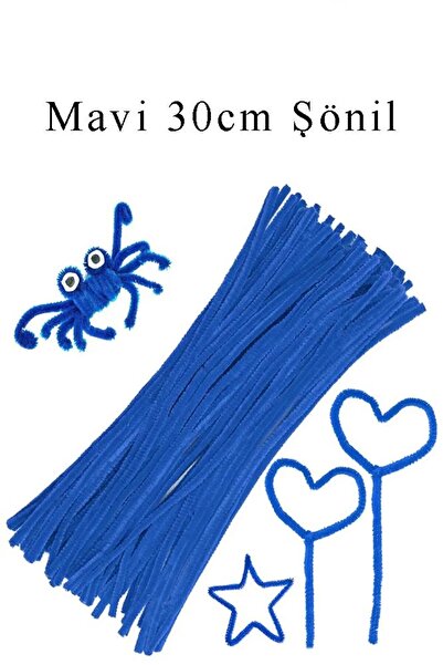 W-Design 100 Adet - Koyu Mavi Renkli Şönil, Eğitici Şönil Seti, Tüylü Tel, 30...