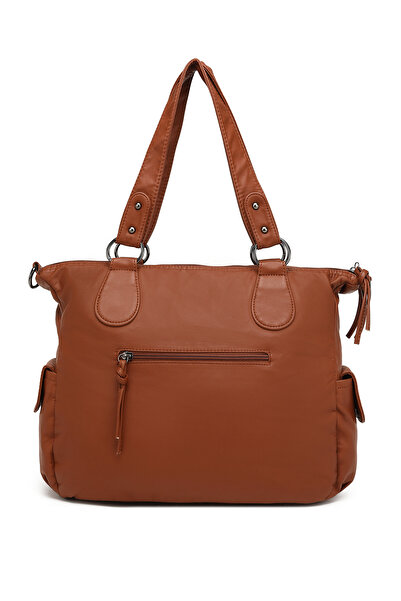 Hüvendo Multi-Pocket Daily Large Size Shopper Design Adjustable Strap Women's Shoulder Bag Brown