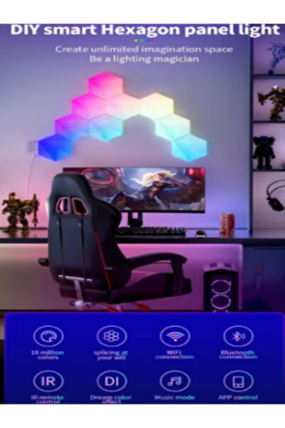 OEM Set of 6 Hexagon RGB Smart Lamps, Wi-Fi & Bluetooth, Music Sync, Remote Control