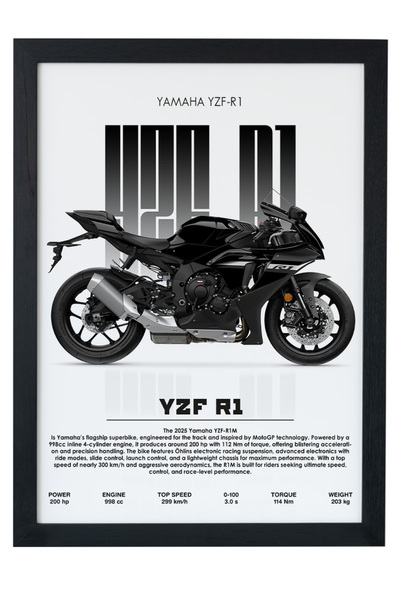 gxe.art Yamaha YZF-R1 drveni poster sa okvirom – dizajn superbajka u obliku a...