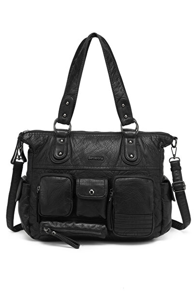 Hüvendo Multi-Pocket Daily Large Size Shopper Design Adjustable Strap Women's Shoulder Bag Black