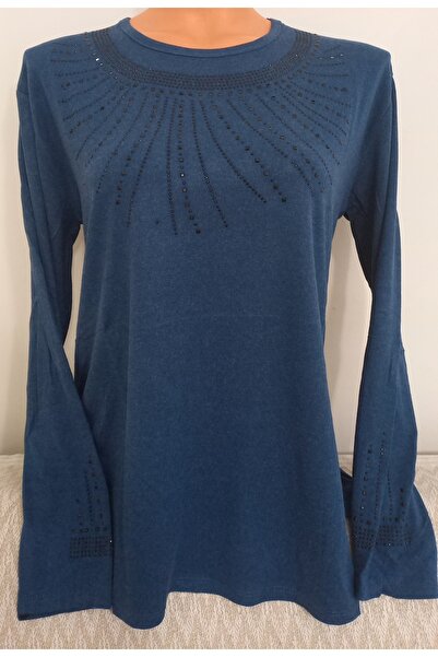 Anne Er Clothing Winter Cotton Combed Cotton Blouse Long-Sleeved Crew Neck Stone Oil