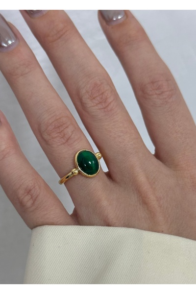 KİLİGİSTANBUL Green Cat Eye Stone Retro Ring (Size Adjustable)