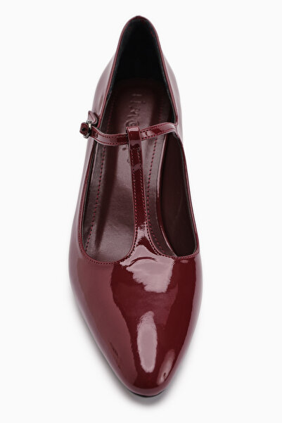 Limoya Sania Burgundy Patent Leather Belted Thin Heeled Women's Shoes