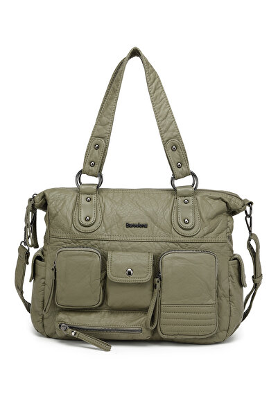 Hüvendo Multi-Pocket Casual Large Size Shopper Design Adjustable Strap Women's Shoulder Bag Dark Green