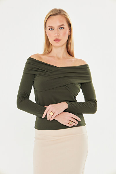 let s shine Cross Neck Sandy Long Sleeve Blouse - 737