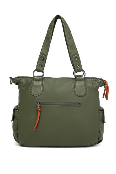 Hüvendo Multi-Pocket Casual Large Size Shopper Design Adjustable Strap Women's Shoulder Bag Dark Green