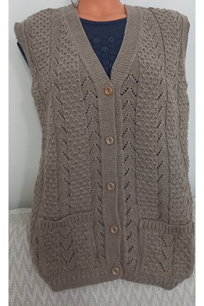 Anne Er Clothing Winter Knitwear Vest Buttoned Double Pocket Beige (Size M-L-Xl Compatible)