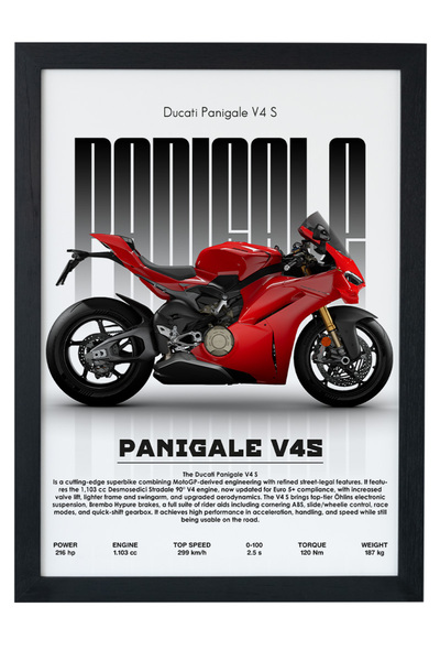 gxe.art Pictură cu poster cu cadru din lemn Ducati Panigale V4 S – Legenda it...