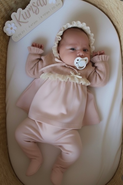 Cherub Baby Knitwear Ruffled 5-Piece Set Baby Girl Newborn 5-Piece Hospital Release Bodysuit Set