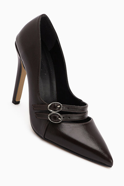 Limoya Blanka Brown Double Buckle Stiletto Women's Heeled Shoes