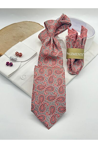 Gutiero ربطة عنق كلاسيكية مع منديل منقوش بالشال الوردي