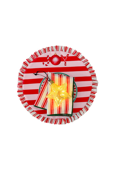 RİTMOHOME Çizgili, Renkli, Fırfırlı, Yuvarlak Amerikan Servis 40Cm Çap (1 ADET)