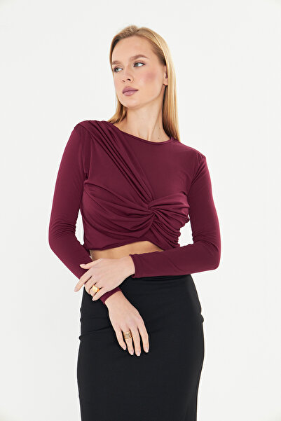 let s shine Shoulder and Side Tie Drawstring Sandy Blouse - 736