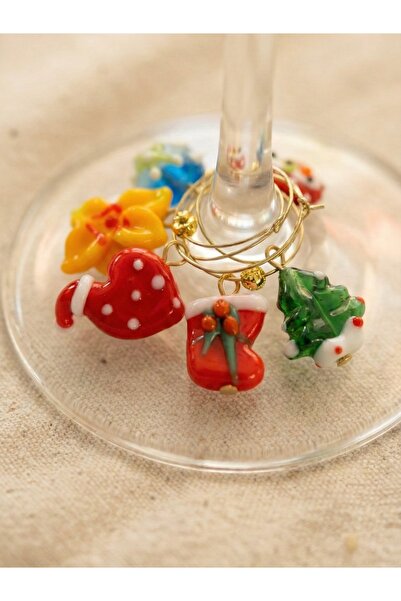 AKDEN STORE New Year's Glass Figured 6-Piece Glass Marker - Glass Separator Ring Set