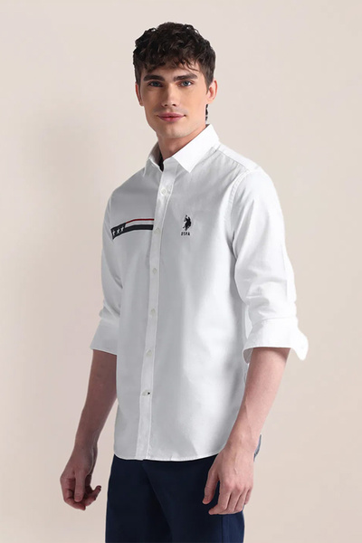 U.S. Polo Assn. Mens White Graphic Print Tailored Shirt