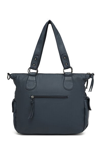 Hüvendo Multi-Pocket Casual Large Size Shopper Design Adjustable Strap Women's Shoulder Bag Jeans Blue