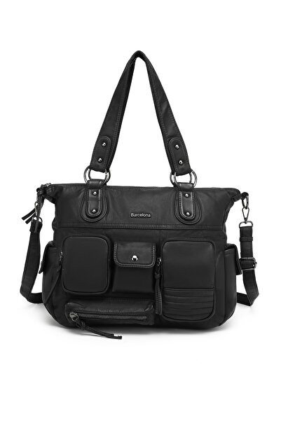Hüvendo Multi-Pocket Daily Large Size Shopper Design Adjustable Strap Women's Shoulder Bag Black