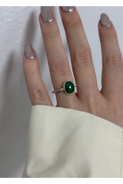 KİLİGİSTANBUL Green Cat Eye Stone Retro Ring (Size Adjustable)