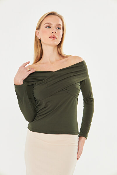 let s shine Cross Neck Sandy Long Sleeve Blouse - 737