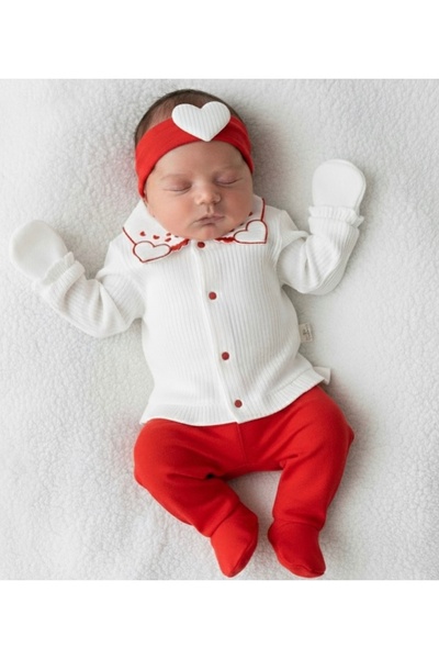 Cherub Baby Set of 5 with Heart Collar Baby Girl Newborn 5 Piece Hospital Release Bodysuit Set