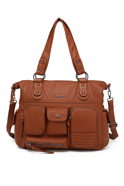 Hüvendo Multi-Pocket Daily Large Size Shopper Design Adjustable Strap Women's Shoulder Bag Brown