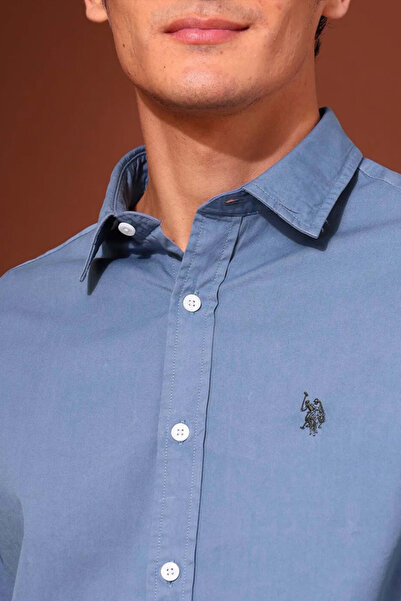 U.S. Polo Assn. Mens Blue Pure Cotton Tailored Fit Twill Shirt