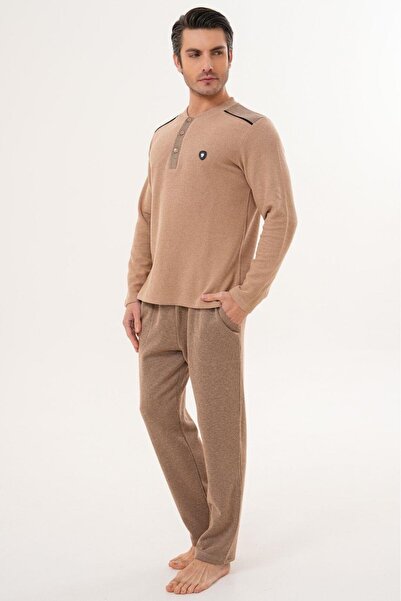 Mecit Pijama Mecit 2998 Brown Thessaloniki Fabric Winter Men's Pajama Set