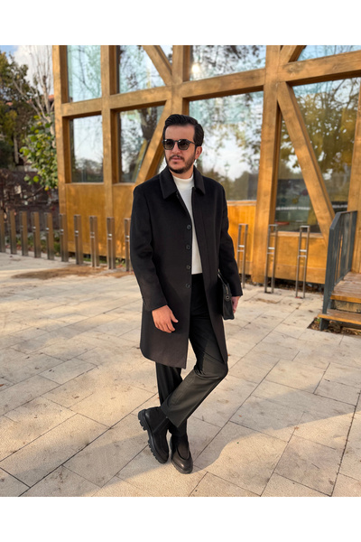 Avni Ceylan Men's Prestige Collection Wool Cashmere Coat Hidden Button