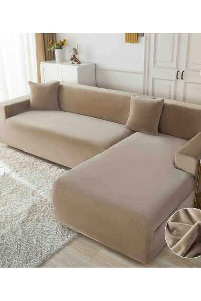 V-Textiles Husă canapea de colț premium din catifea bej