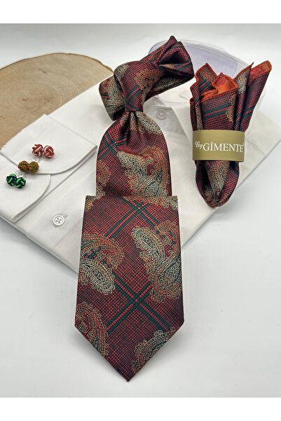 Gutiero ربطة عنق كلاسيكية بنمط شال برتقالي داكن مع منديل