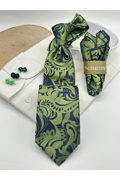 Gutiero ربطة عنق كلاسيكية مع منديل منقوش بالشال الأخضر