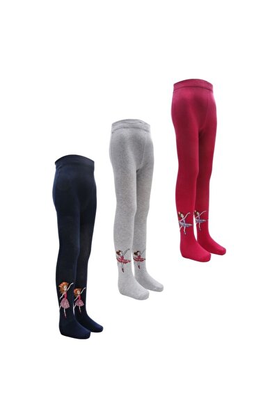 Bross Balerin Desen Kız Çocuk Külotlu Çorabı Açık Gri