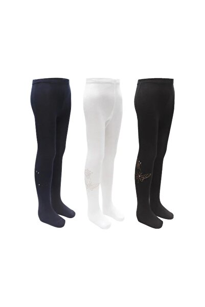 Bross Semoor Kelebek Taş Baskılı Siyah Kız Külotlu Çorap Siyah