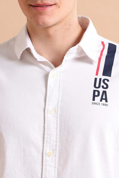 U.S. Polo Assn. Mens White Oxford Logo Tailored Fit Shirt