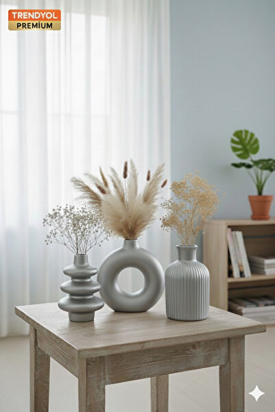 muffag 10 CM 3'lü Gümüş El Yapımı Alçı Vazo