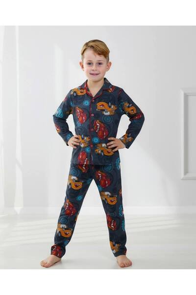 Yağmur Giyim Pjkö Lightning Mcqueen Patterned Long Sleeve Button Front Boys Pajama Set 4-12 Years 516U