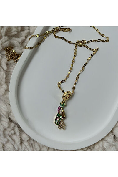 Lume Store Phoenix Detailed Colorful Stone Charmed 316L Steel Necklace