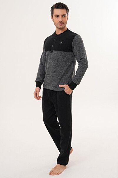 Mecit Pijama Mecit 2999 Grey-Black Thessaloniki Fabric Winter Men's Pajama Set