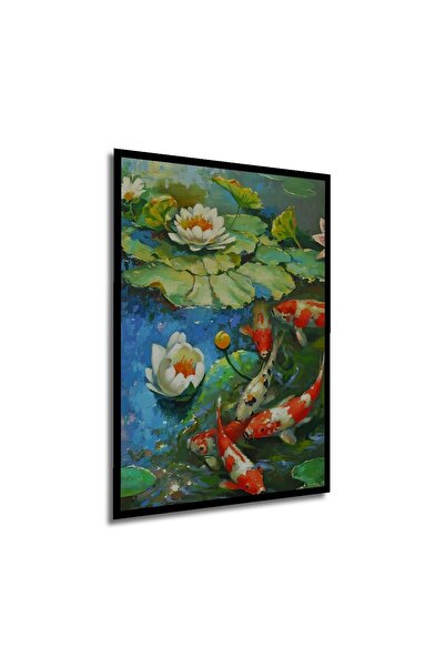 Caddemia Tablou decorativ din lemn, cu aspect de ramă, cu pești Koi în lac, p...