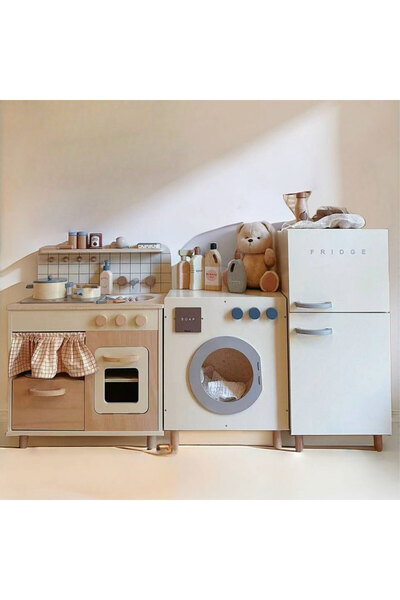 bebeLOGIC Kids Kitchen Set, Stove, Sink, Washing Machine, Refrigerator, Realistic Experience