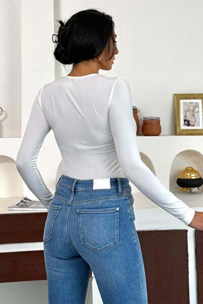 ZISHAN Women's Gold Buckle Accessory Window Detail Long Sleeve Blouse 10131