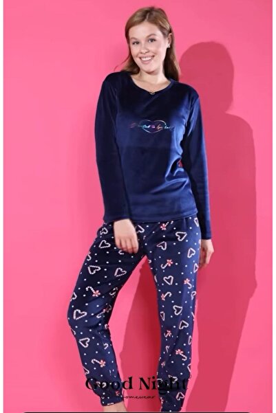 asiltr Mother and Daughter Pajama Set in Dark Navy Blue French Velvet